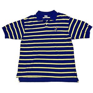 Vintage Disney Store Goofy Logo Embroidered Blue Yellow Striped Polo - Men's XL